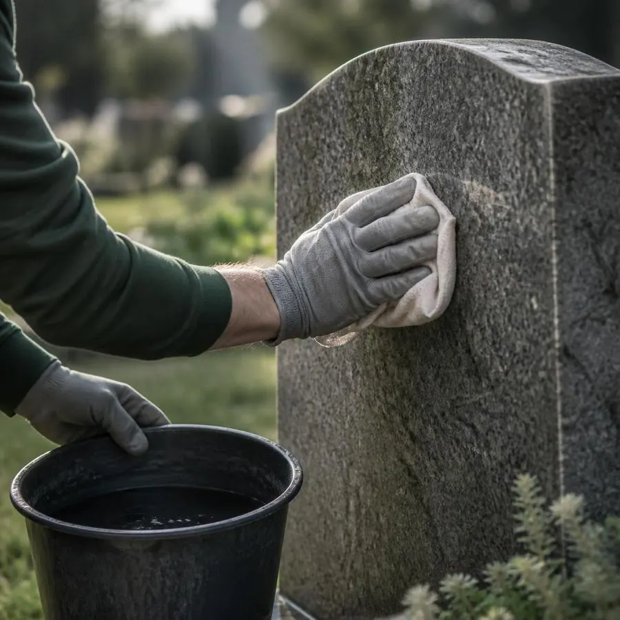 Внимателно чистење на надгробен споменик со раце